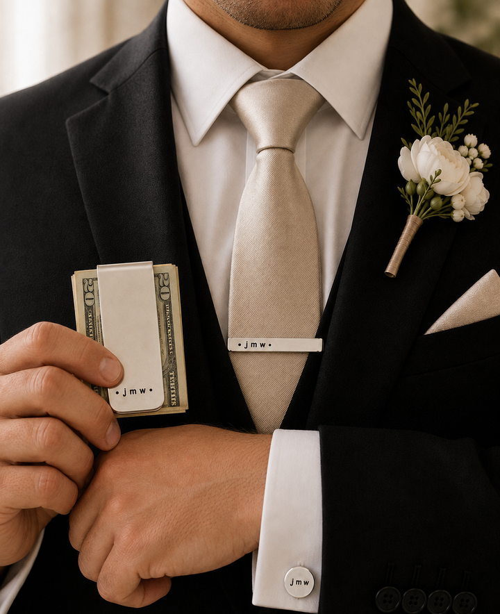 Men's Gift Set with Cuff Links, Money Clip and Tie Clip
