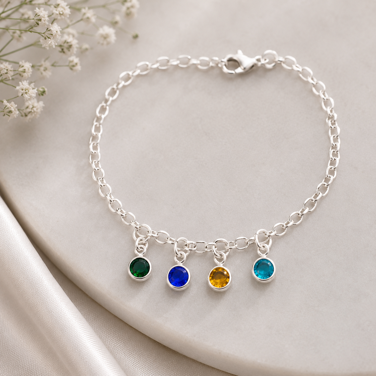 Silver Personalized Birthstone Bracelet