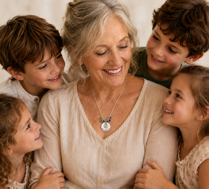 Personalized Grandma Rose Necklace with Grandchldren's Birthstones