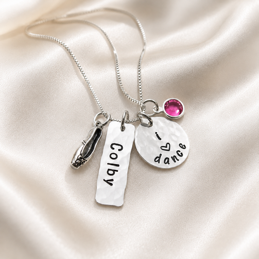 Ballet Dancer Charm Necklace with name and birthstone