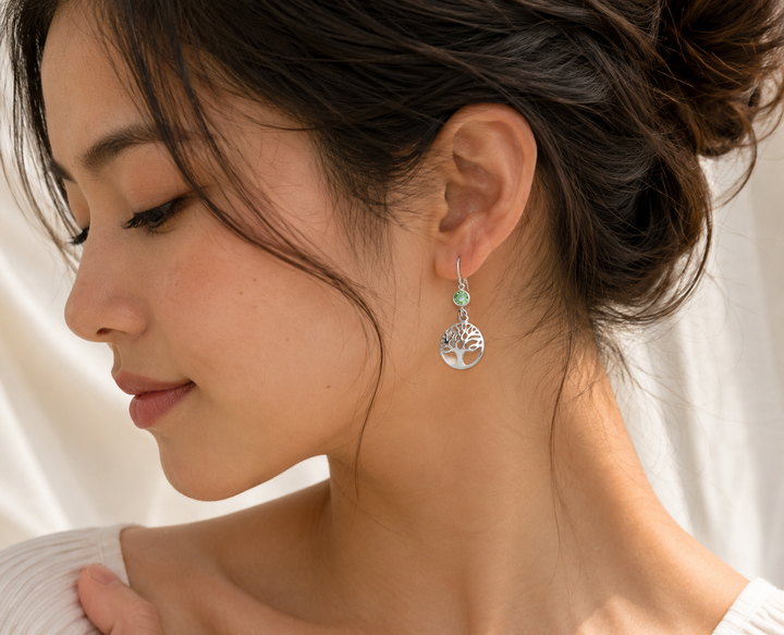 Birthstone Tree of Life Charm Earrings
