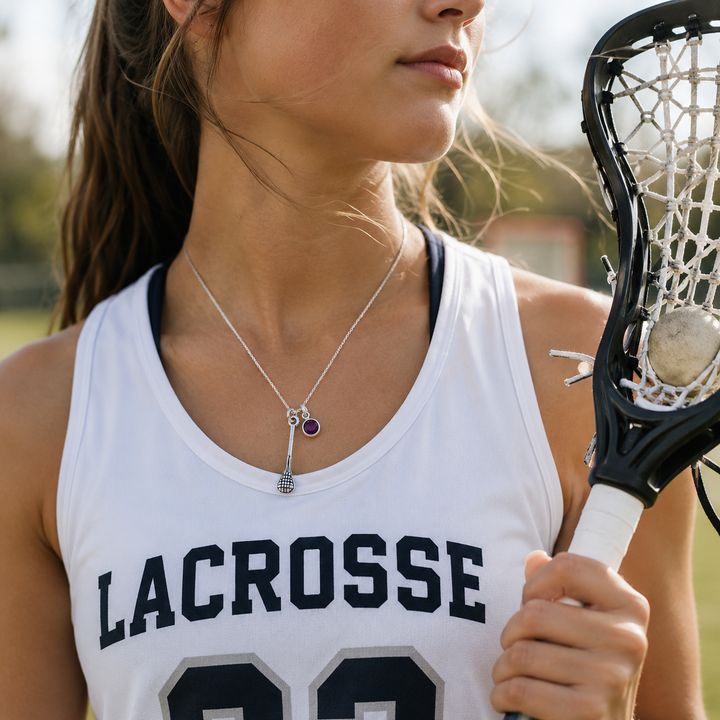 Lacrosse Birthstone Charm Necklace