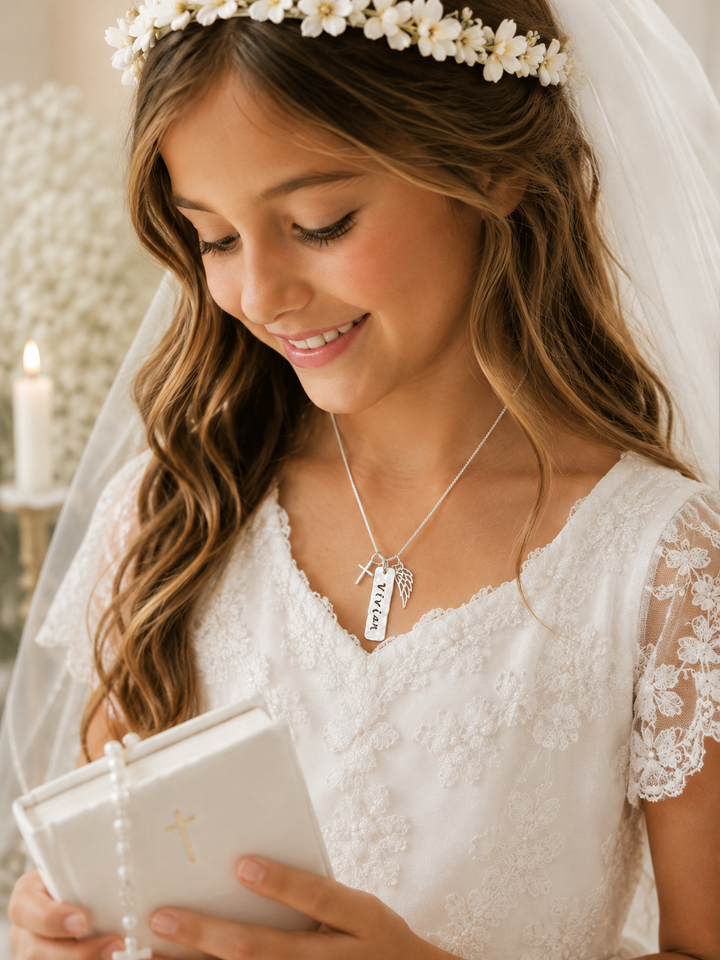 Angel Wing and Cross Tag Necklace