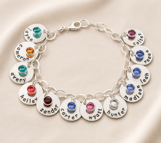 Personalized Mother Chain Charm Bracelet with Names & Birthstones