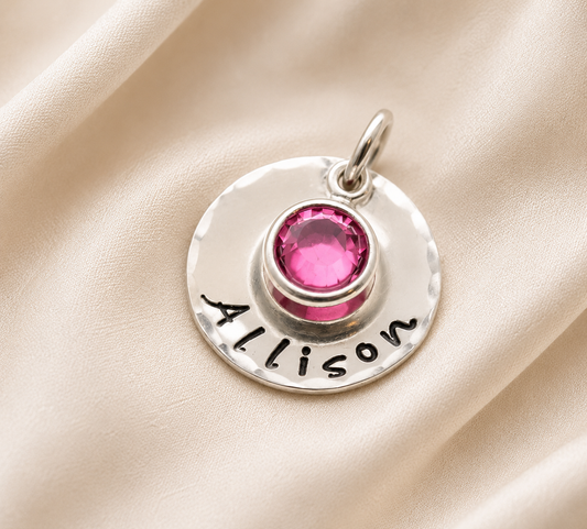 Cupped Charm with Name and Birthstone