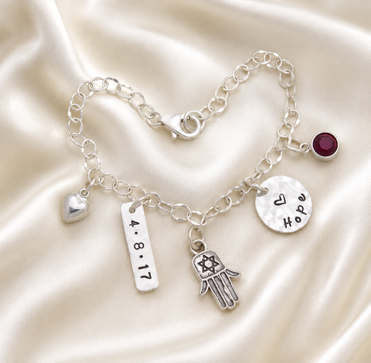 Personalized Bat Mitzvah Hamsa Charm Bracelet