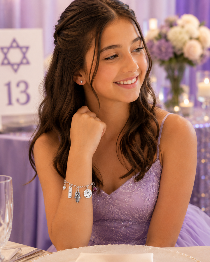 Personalized Bat Mitzvah Hamsa Charm Bracelet