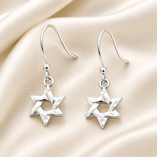 Petite Silver Star of David Earrings