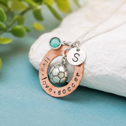 Personalized Soccer Necklace with Birthstone, Soccer Girl Gift