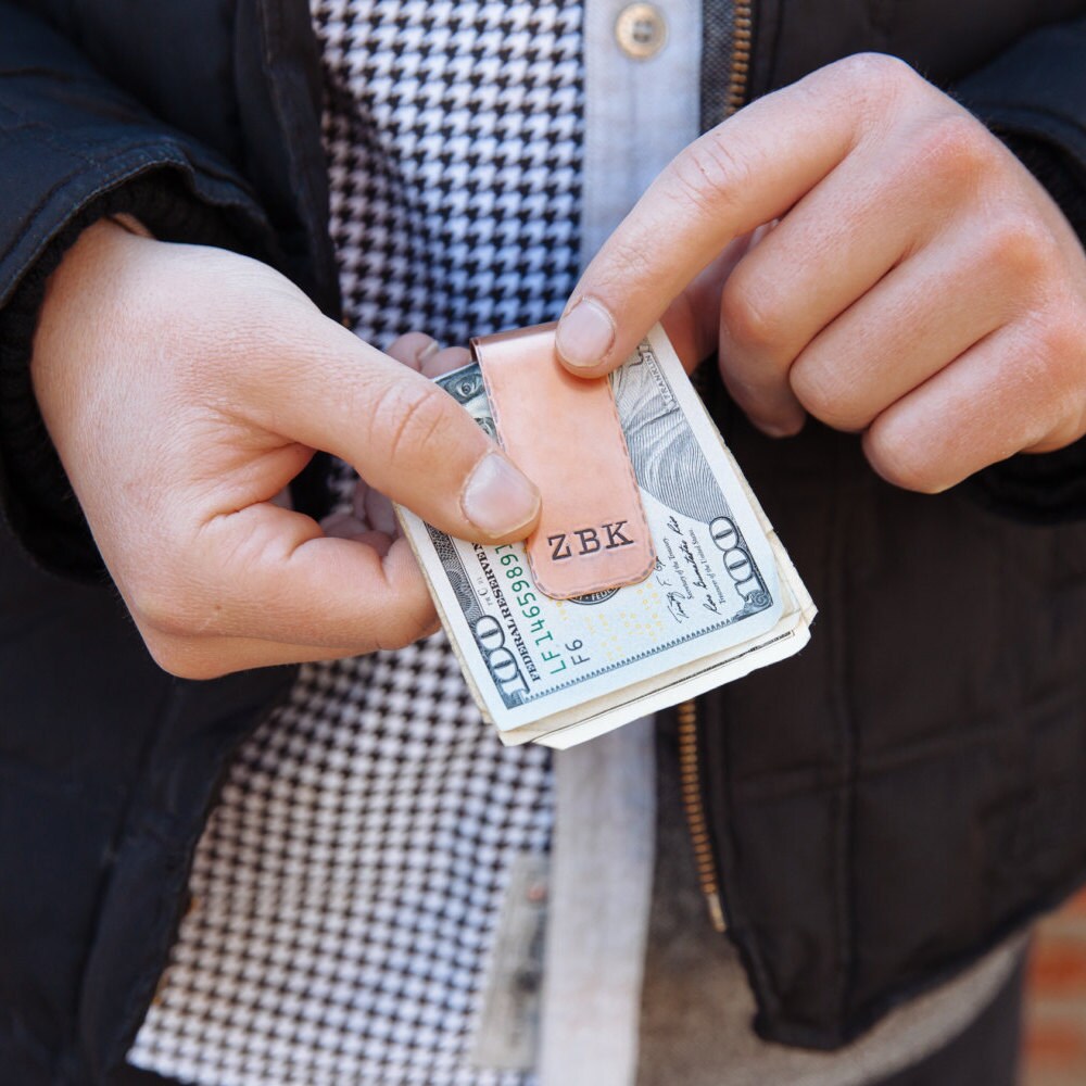 Personalized Money Clip in Brass or Copper Hand Stamped Personalized Gifts for Him