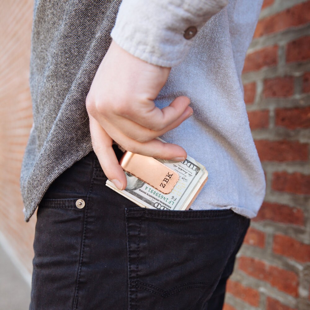 Personalized Money Clip in Brass or Copper Hand Stamped Personalized Gifts for Him