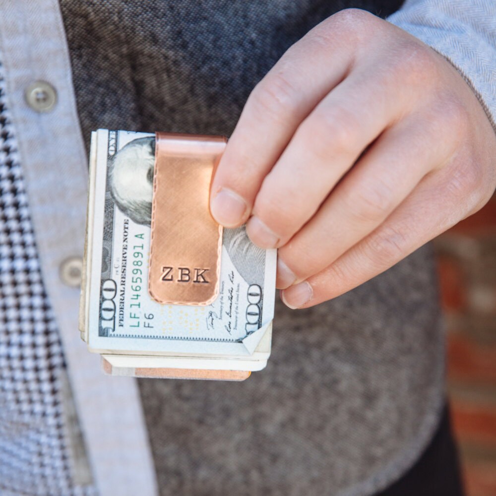 Personalized Money Clip in Brass or Copper Hand Stamped Personalized Gifts for Him