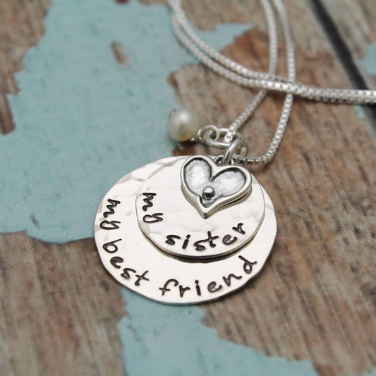 My Sister, My best friend, Sister Necklace, Sister Gift, Sisters Necklace, Sisters Gift, Hand Stamped Sister Jewelry, Sibling Jewelry