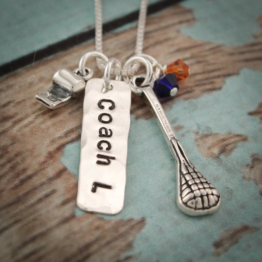 Coach Necklace Sterling Silver Coach Gift Lacrosse - Field Hockey - Soccer - Basketball Jewelry Customized Personalized Hand Stamped