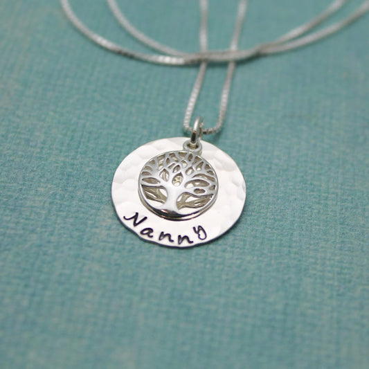 Grandmother Tree of Life Necklace with Birthstones Family Tree Grandma Necklace Mimi Gigi Nanny Nana Gift Personalized Hand Stamped Jewelry