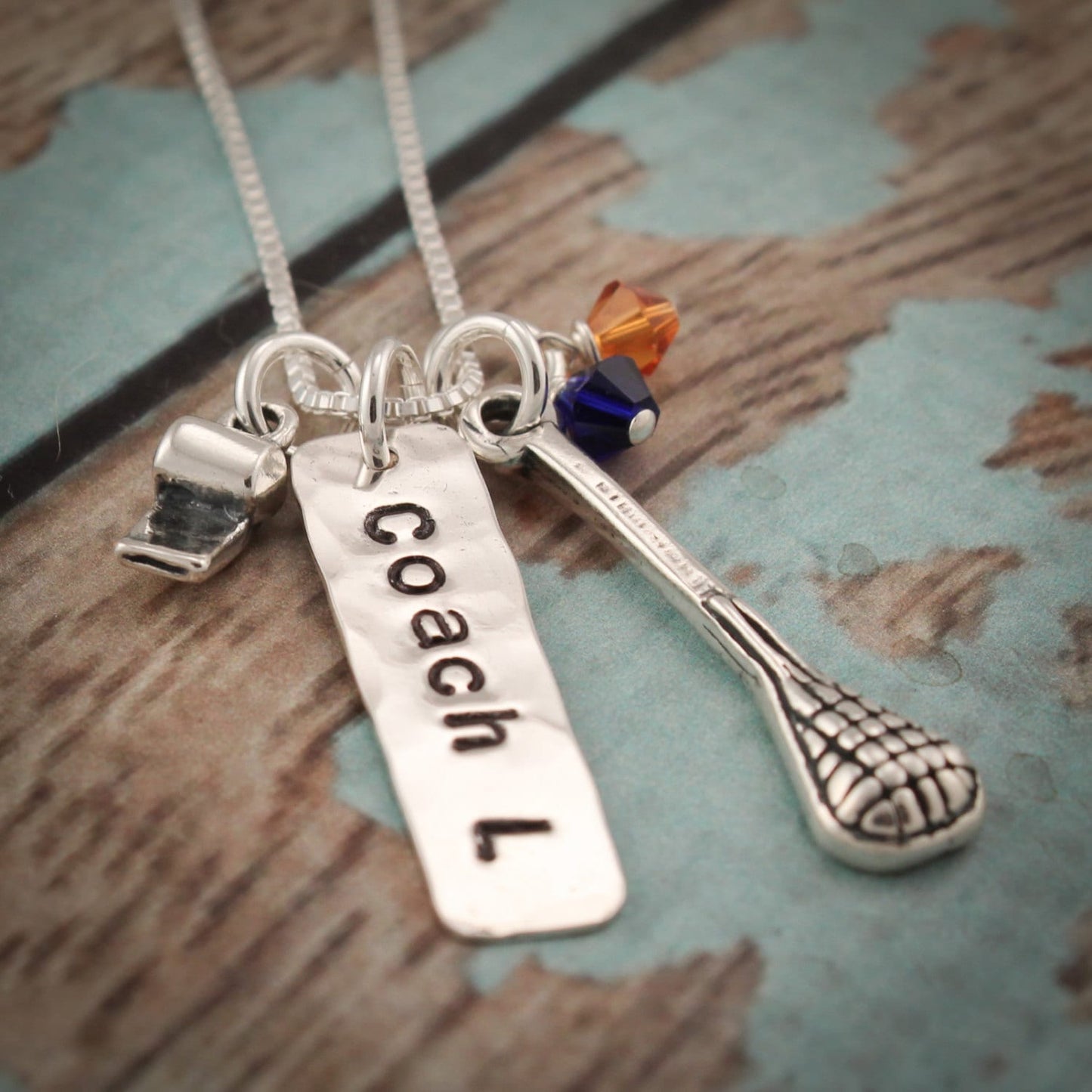 Coach Necklace Sterling Silver Coach Gift Lacrosse - Field Hockey - Soccer - Basketball Jewelry Customized Personalized Hand Stamped