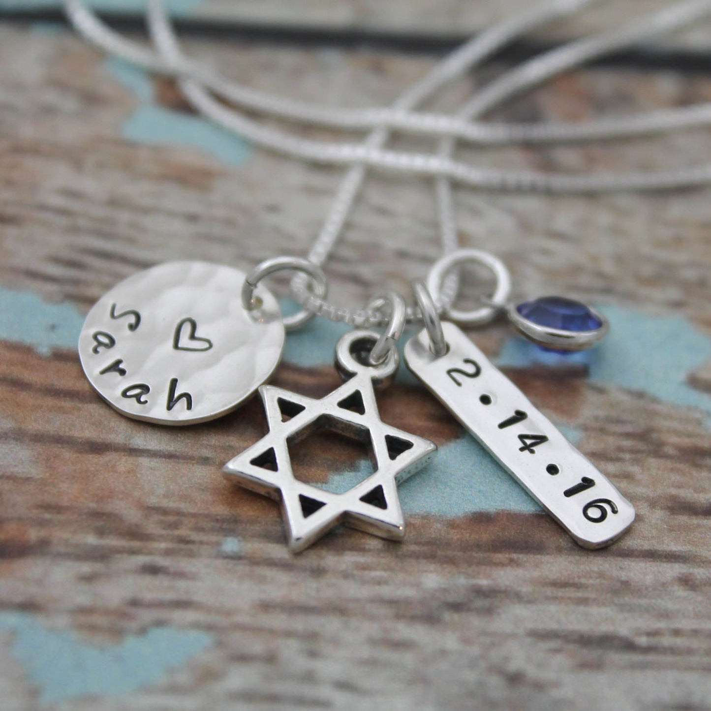 Bat Mitzvah Necklace with Name, Date & Birthstone, Personalized Bat Mitzvah Necklace, Bat Mitzvah Gift, Hand Stamped Jewelry, .925 Silver