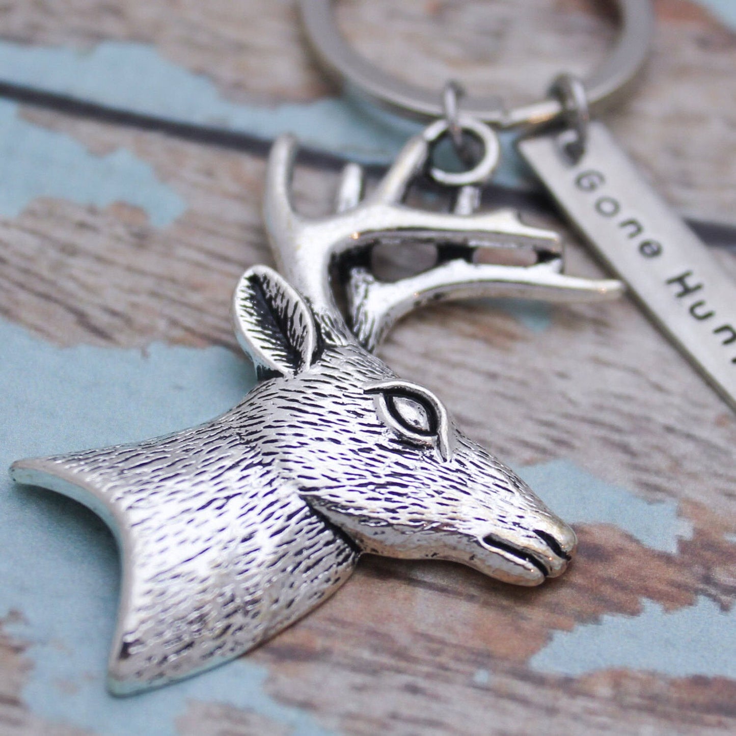 Gone Hunting Deer Buck Keychain, Personalized Hand Stamped Deer Keychain, Gift for Him, Hunting Gift, Gift for Hunter, Deer Key Chain