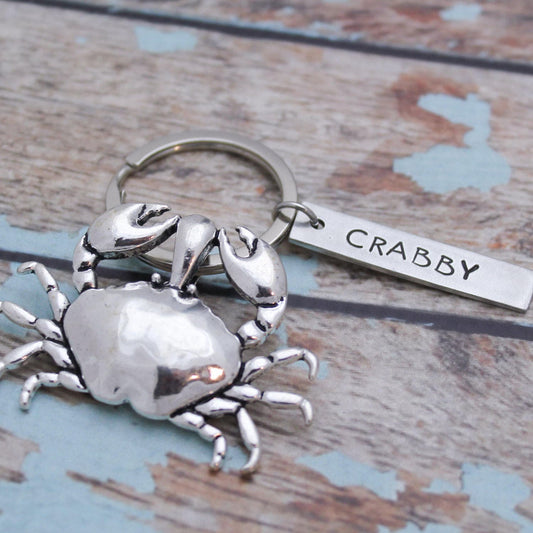 Personalized Crab Key Chain, Crab Keychain, Crabby Key Chain, Personalized Gifts for Him, Customized Gift for Her, Hand Stamped Key Chain