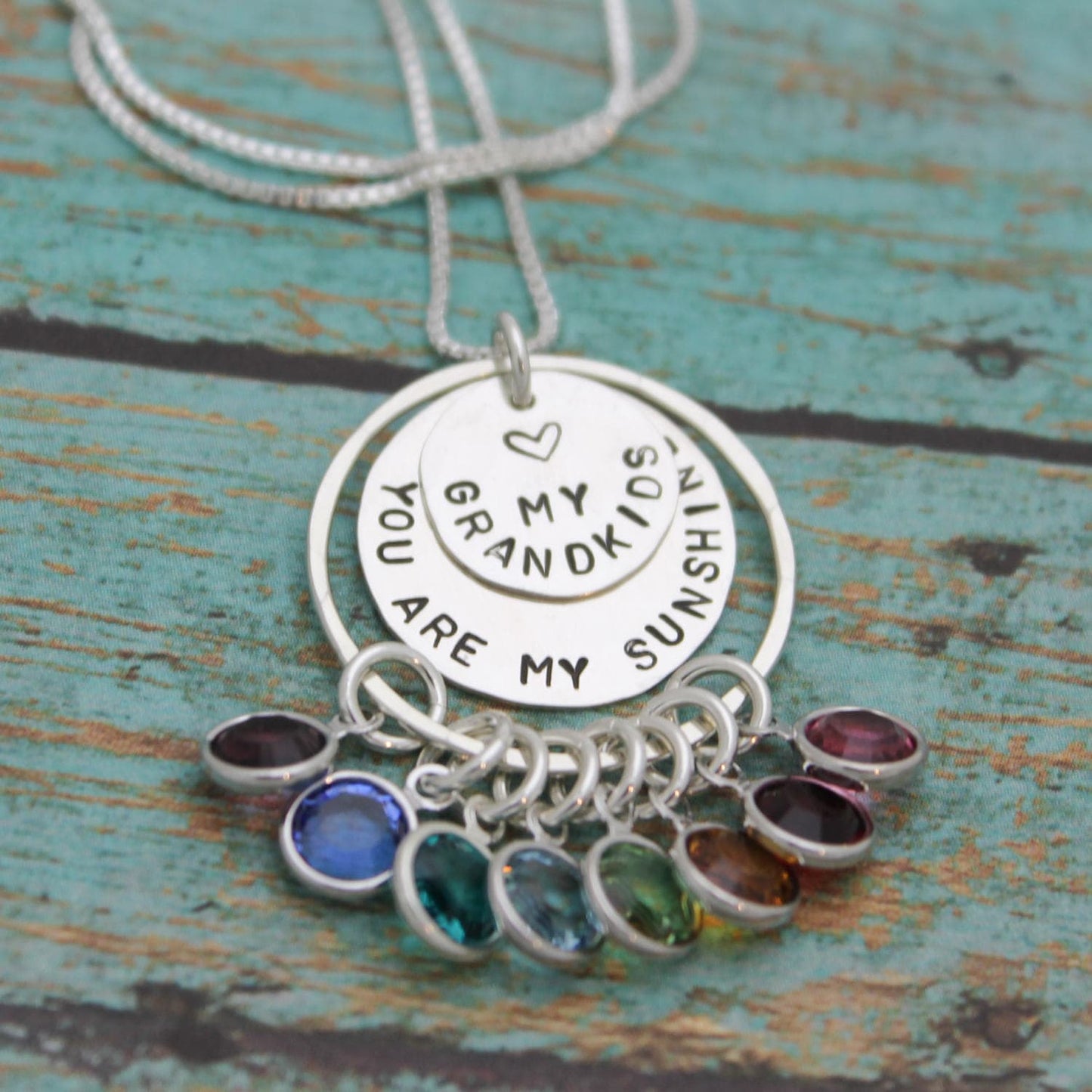 Personalized Grandmother Necklace, You Are My Sunshine Grandma Necklace, Hand Stamped Jewelry, Grandchildren Birthstones, Gifts for Her