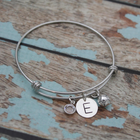 Personalized Soccer Bangle, Soccer Bracelet, Soccer Team Jewelry, Soccer Player Bangle, Senior Night Gift, Hand Stamped Jewelry