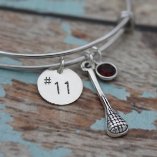 Personalized Lacrosse Bangle, Lacrosse Bracelet, Lacrosse Team Jewelry, Lacrosse Player Bangle, LAX Bracelet, Initial or Number Hand Stamped