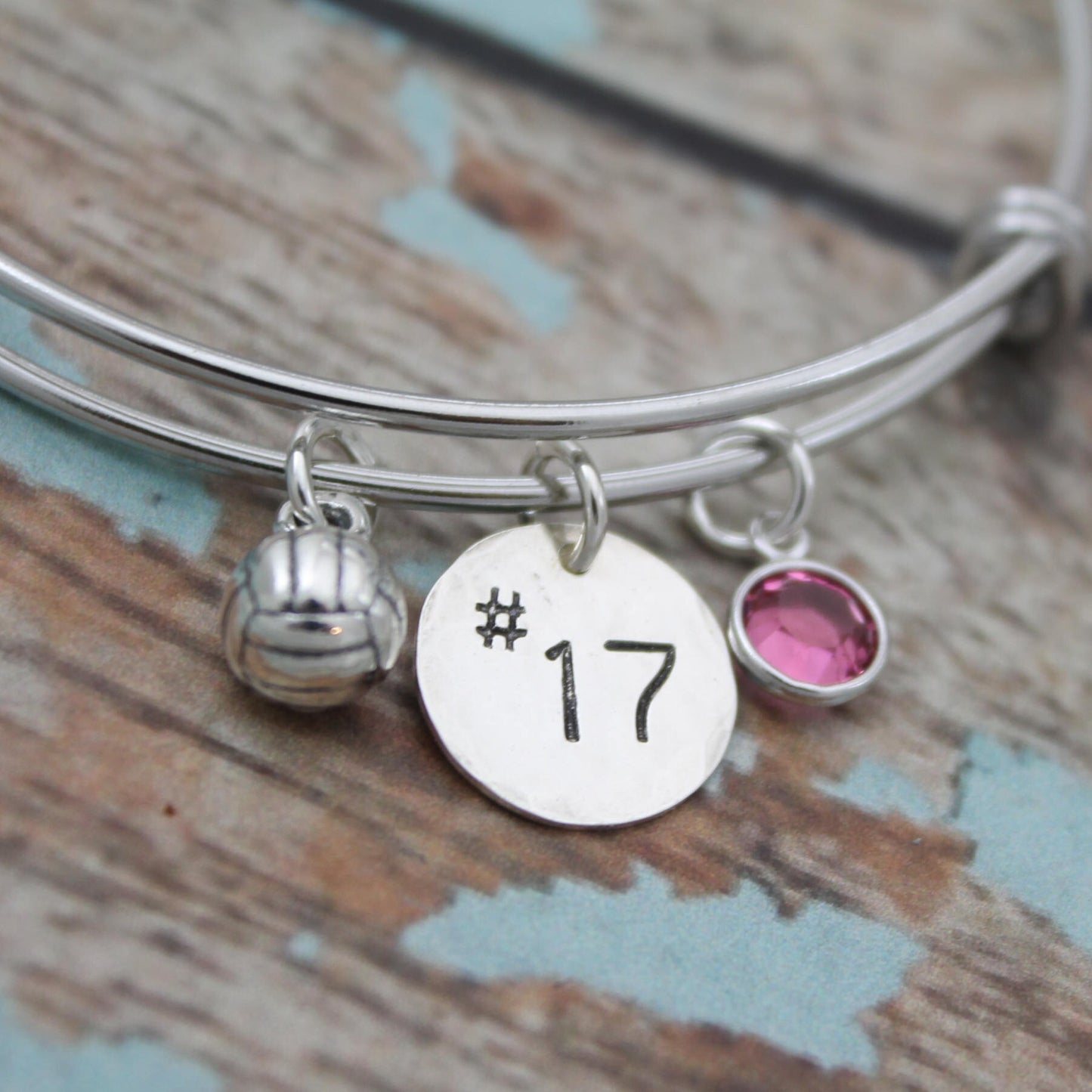 Personalized Volleyball Bangle, Volleyball Bracelet, Volleyball Team Jewelry, Volleyball Player Bangle, Initial or Number Hand Stamped