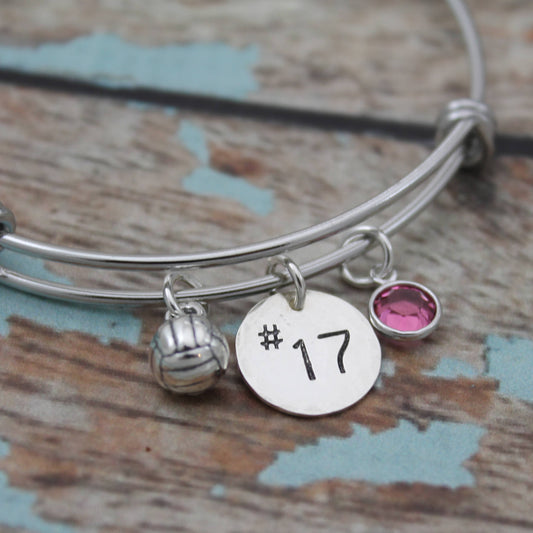 Personalized Volleyball Bangle, Volleyball Bracelet, Volleyball Team Jewelry, Volleyball Player Bangle, Initial or Number Hand Stamped