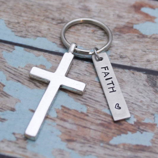 Faith Cross Key Chain, Cross Key Chain, Faith Keychain, Personalized Cross Keychain, Confirmation Keychain,  Cross Gift, Pewter Keychain