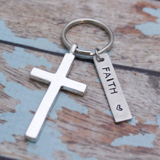 Faith Cross Key Chain, Cross Key Chain, Faith Keychain, Personalized Cross Keychain, Confirmation Keychain, Cross Gift, Pewter Keychain