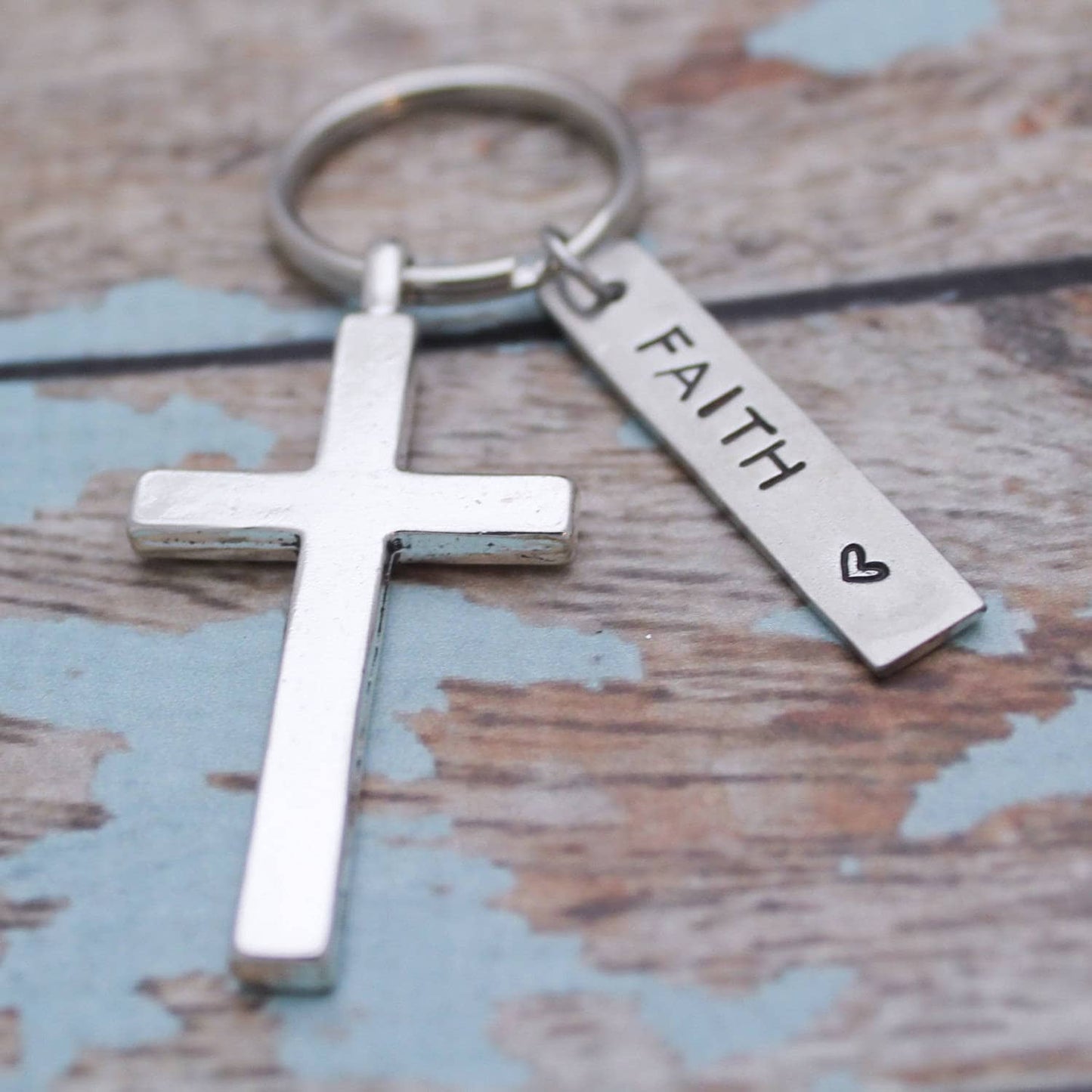 Faith Cross Key Chain, Cross Key Chain, Faith Keychain, Personalized Cross Keychain, Confirmation Keychain,  Cross Gift, Pewter Keychain