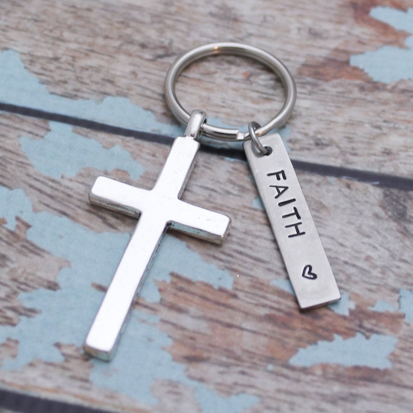 Faith Cross Key Chain, Cross Key Chain, Faith Keychain, Personalized Cross Keychain, Confirmation Keychain, Cross Gift, Pewter Keychain