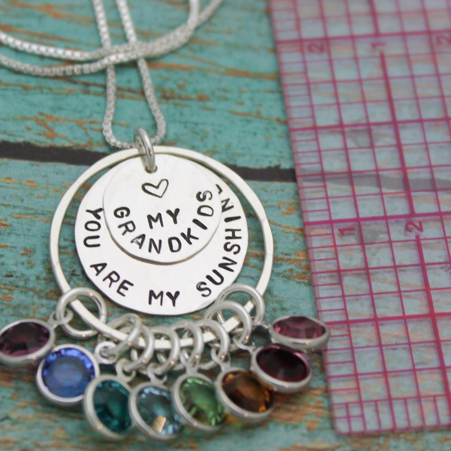 Personalized Grandmother Necklace, You Are My Sunshine Grandma Necklace, Hand Stamped Jewelry, Grandchildren Birthstones, Gifts for Her