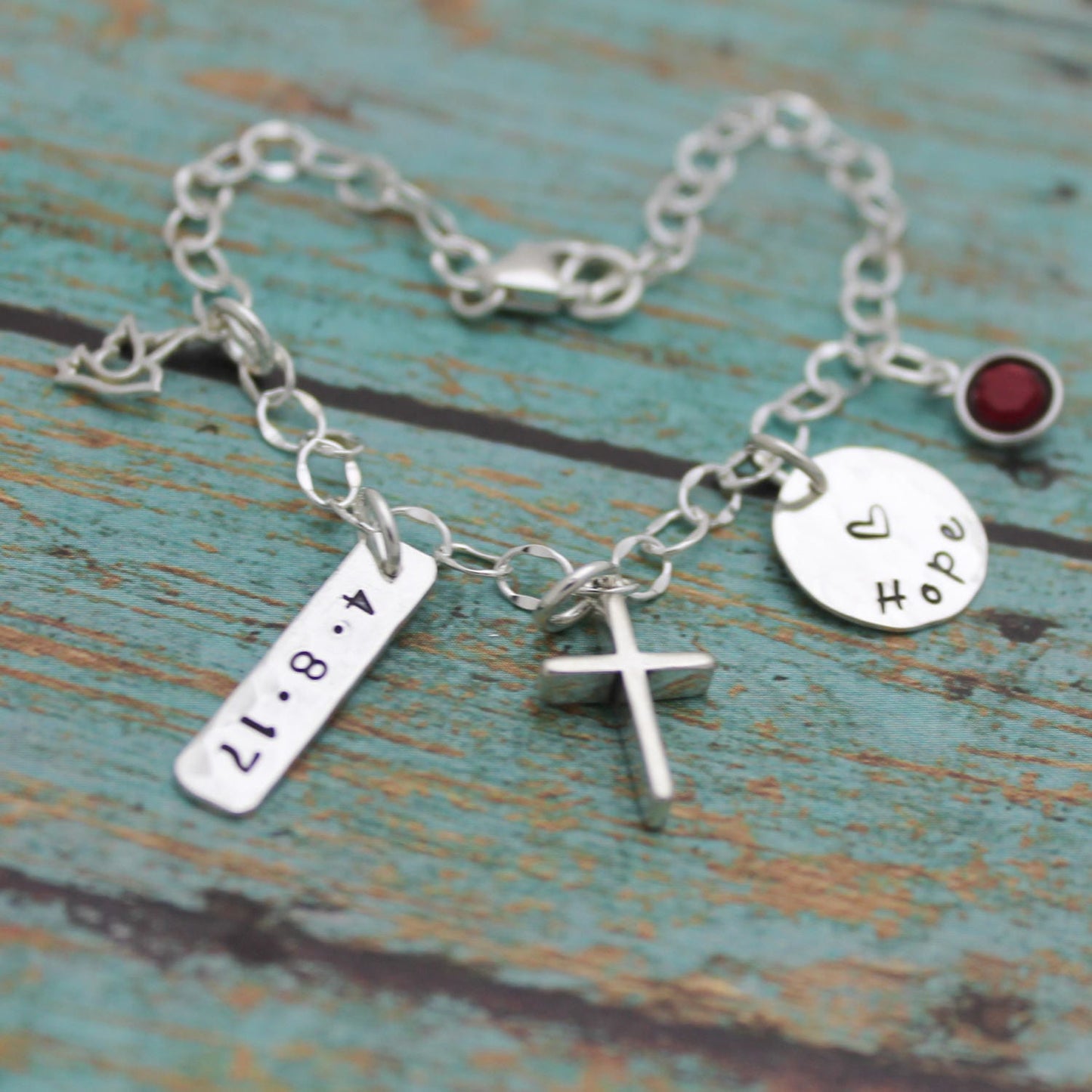 Personalized Confirmation Charm Bracelet, Communion Bracelet, Confirmation Gift, with Date Cross Bracelet Hand Stamped Sterling Silver