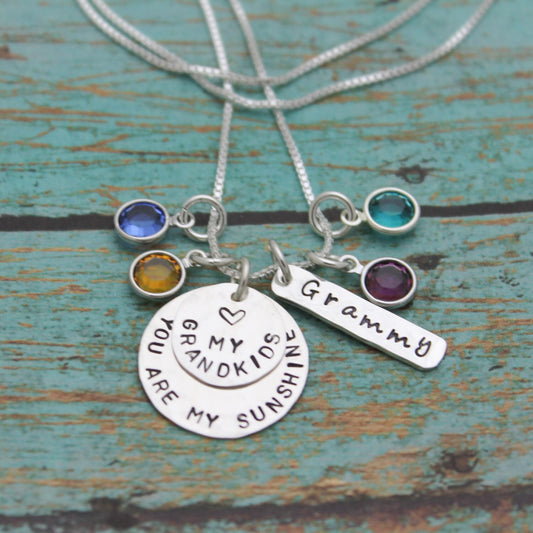 Personalized You Are My Sunshine Necklace, Mother Necklace, Grandmother Necklace, Hand Stamped Jewelry, Birthstones, Gifts for Her