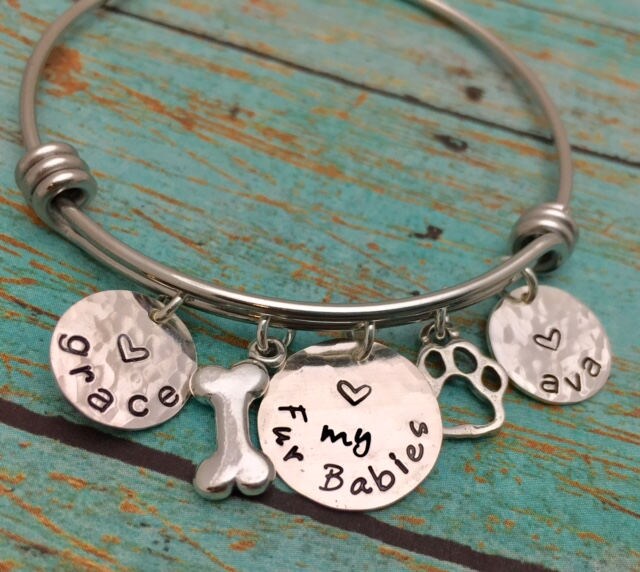 Love My Fur Babies Bracelet, Love my Fur Babies Jewelry, Dog Lover Jewelry, Love my Dogs, Sterling Silver Personalized Bangle Hand Stamped