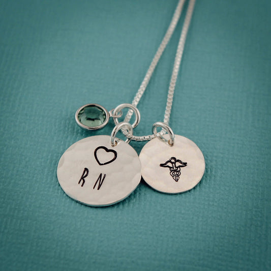 Nurse Necklace, RN Necklace, Nurse Personalized Necklace, Nurse Jewelry, Nursing Gift, Nursing School Graduate Gift, Hand Stamped, Sterling