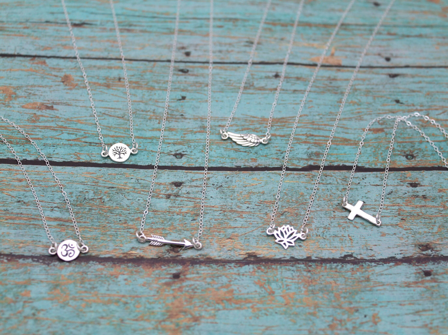 Horizontal Necklace Sterling Silver, Arrow Necklace, Sideway Cross Necklace, Angel Wing Necklace, Eternity Ring Necklace, Mountain Necklace