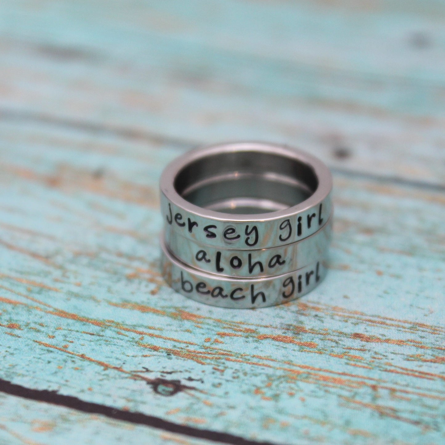 Personalized Stacking Ring, Customized Silver Ring, Hand Stamped Stainless Steel Name Ring, Shiny Silver Custom Ring, Stacking Rings