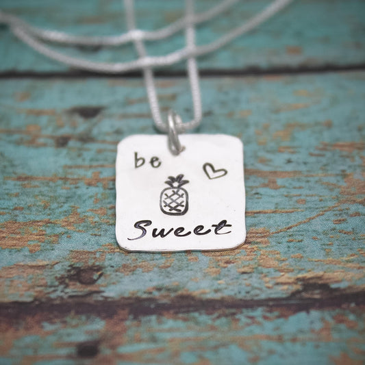 Be Sweet Pineapple Necklace, Pineapple Jewelry, Sterling Silver Pineapple Necklace, BFF Gift, Cute Pineapple Gift,  Hand Stamped Jewelry