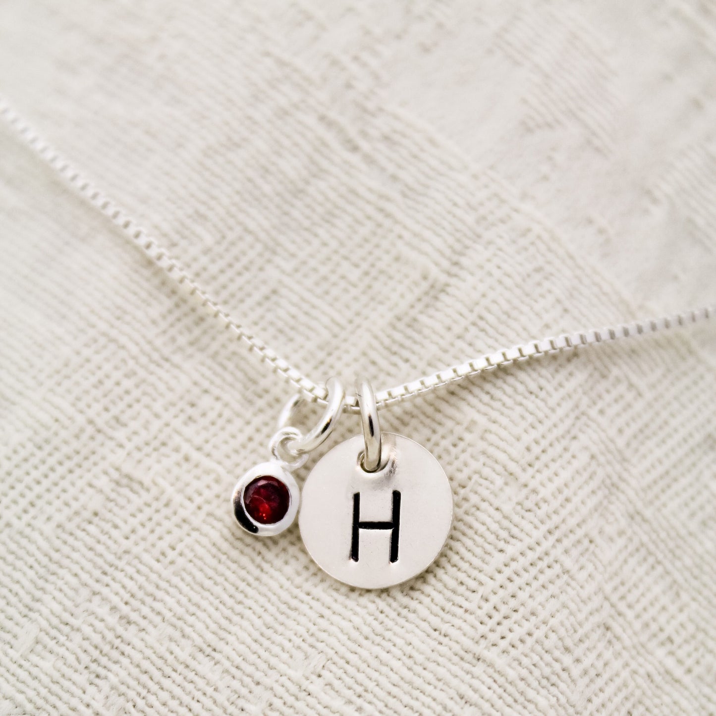 January Birthstone Initial Necklace, Garnet Jewelry, January Birthday Gift, January Birthstone Jewelry,Personalized, Sterling Silver Garnet