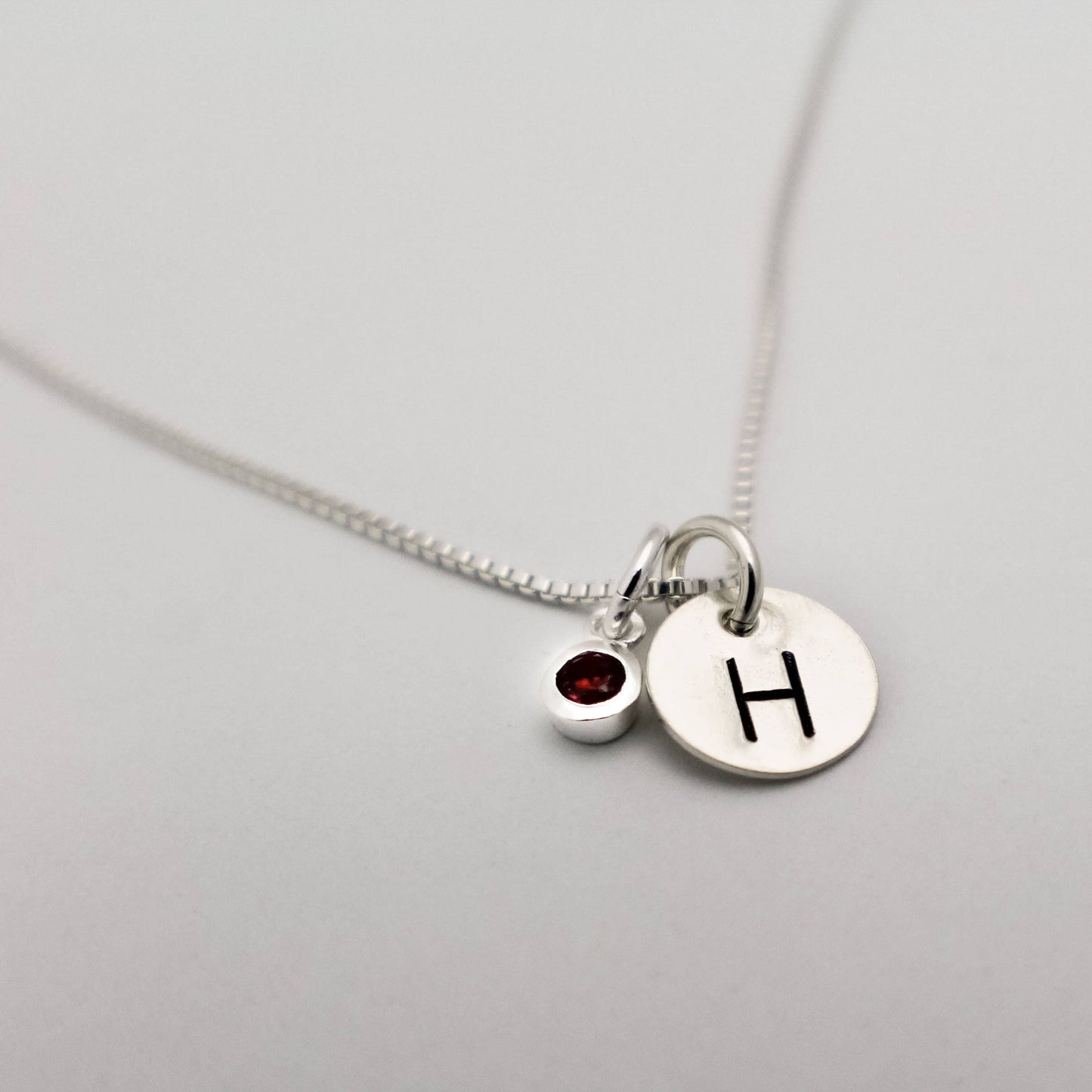 January Birthstone Initial Necklace, Garnet Jewelry, January Birthday Gift, January Birthstone Jewelry,Personalized, Sterling Silver Garnet