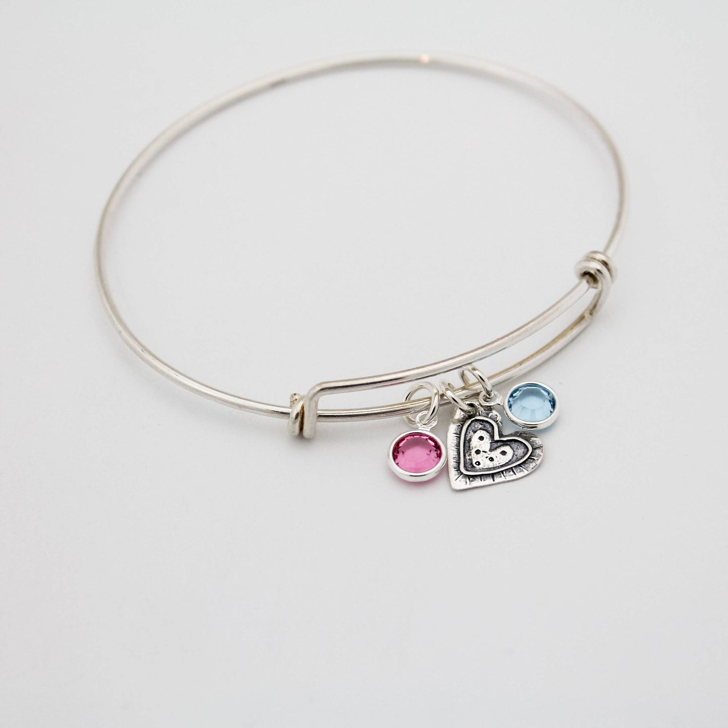 Heart Bangle Bracelet with Birthstones, Heart Jewelry, Valentine's Day Gift Bracelet, Engagement Gift, Galentine's Day Gift, Gifts for Her