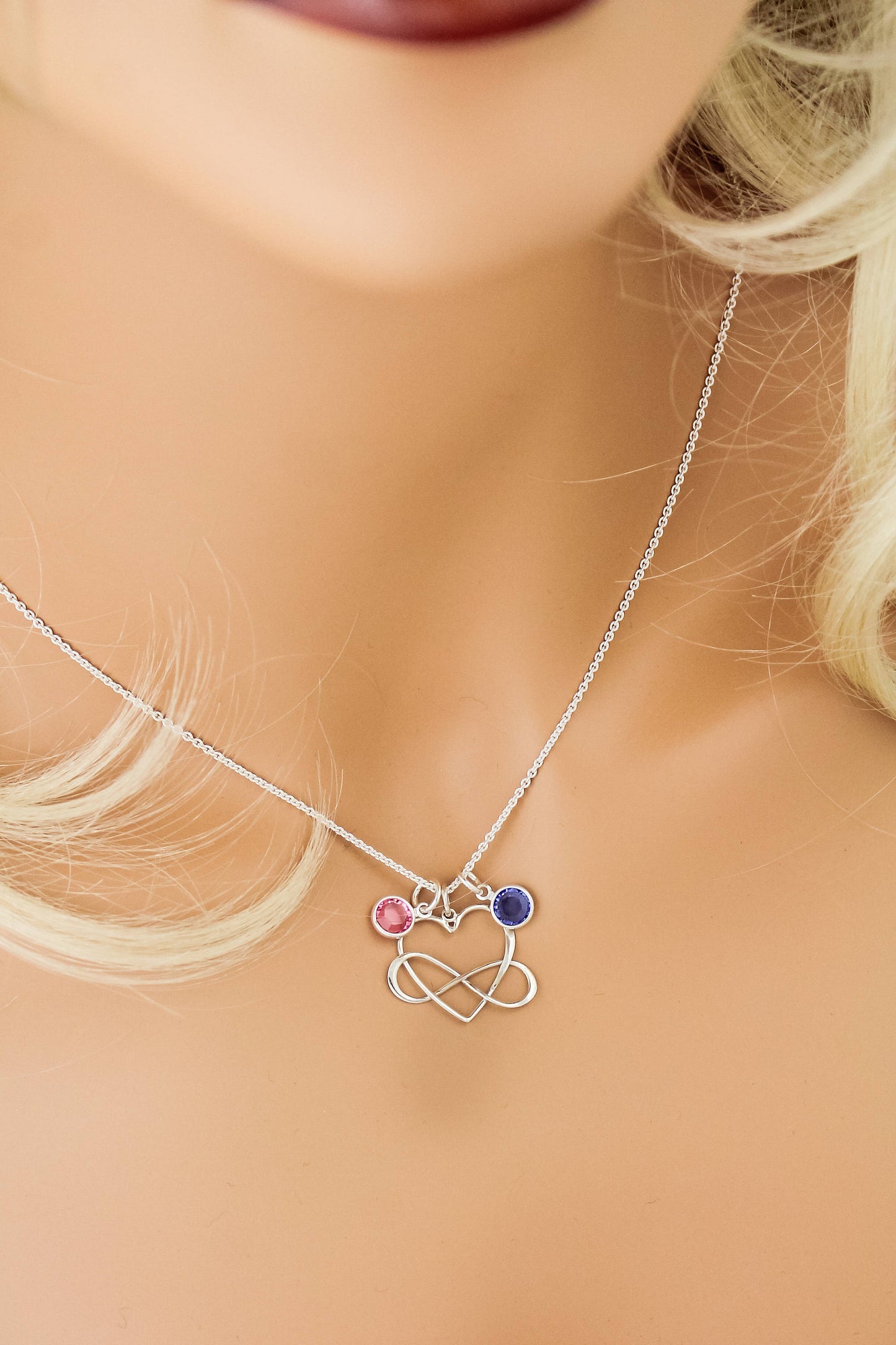 Infinite Heart Necklace with Birthstones, Heart Jewelry, Birthstone Necklace, Personalized Jewelry, Grandchildren Birthstones, Gifts for Her