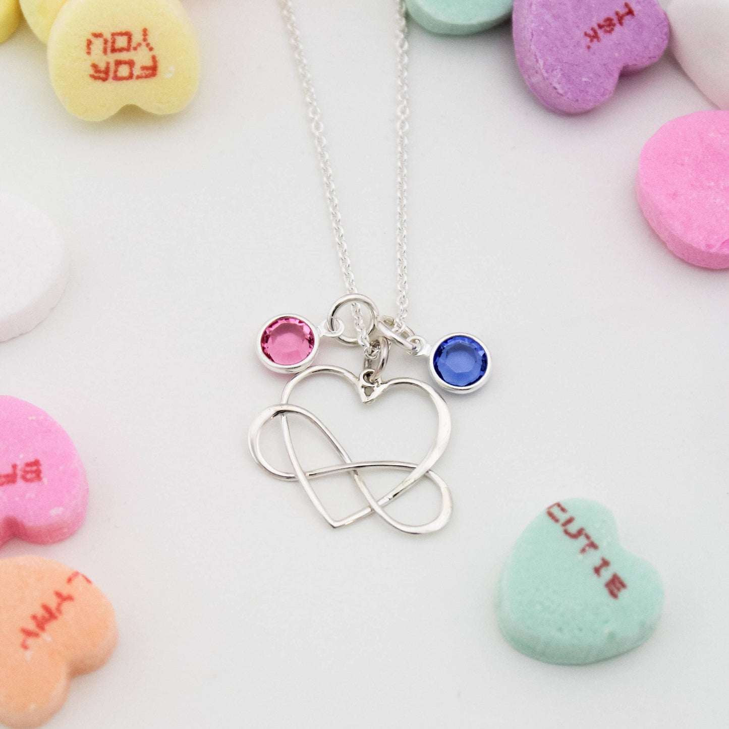 Infinite Heart Necklace with Birthstones, Heart Jewelry, Birthstone Necklace, Personalized Jewelry, Grandchildren Birthstones, Gifts for Her