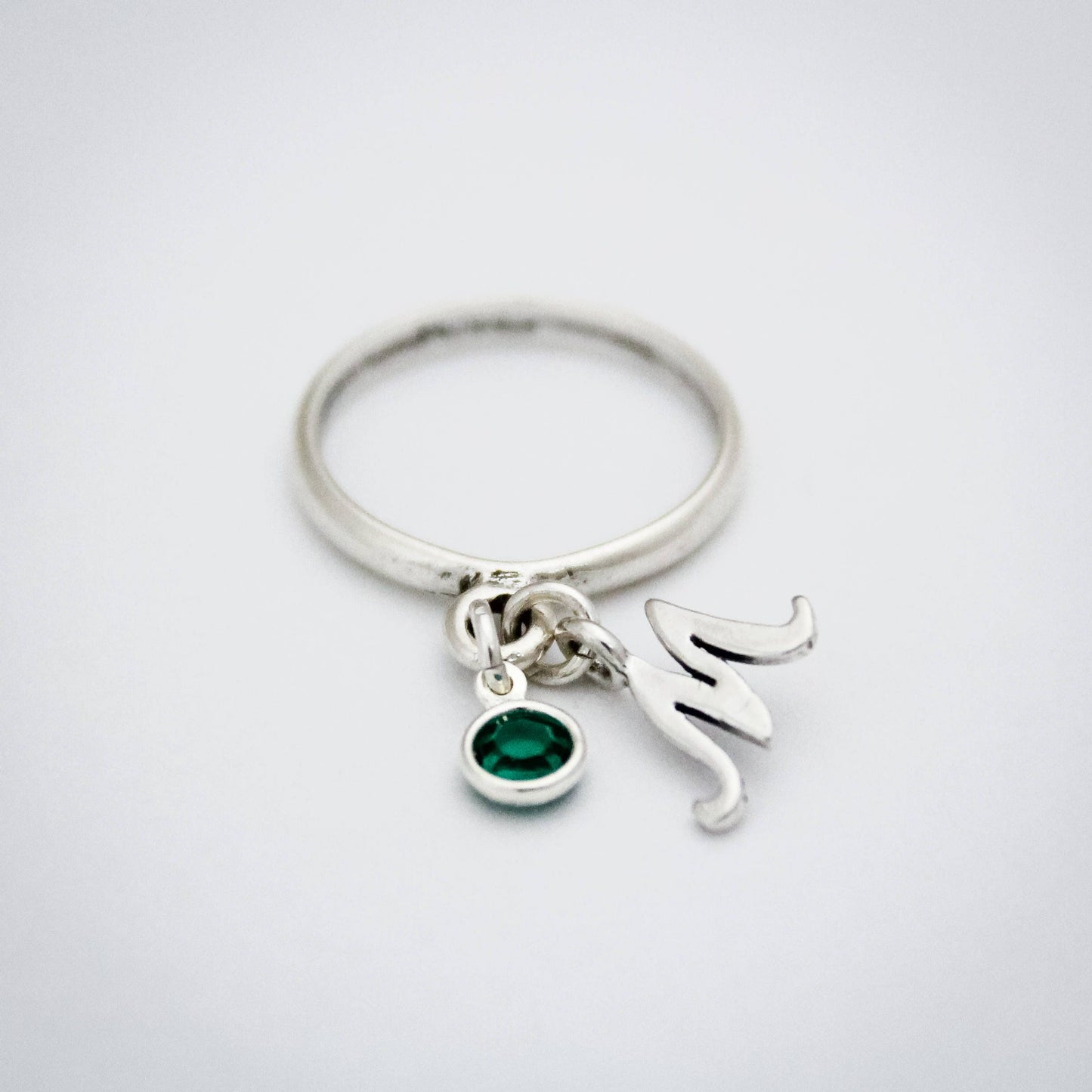 Initial Birthstone Charm Ring. Sterling Silver Charm Ring. Charm Dangle Ring. Personalized Jewelry. Gifts for Her. Mother's Day Gift