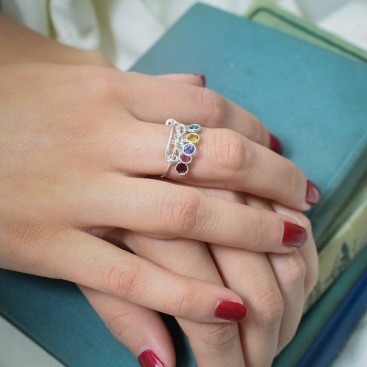 Mother or Grandmother Birthstone Adjustable Charm Ring. Sterling Silver Ring. Personalized Jewelry. Mother's Day Gifts. Gifts for Her