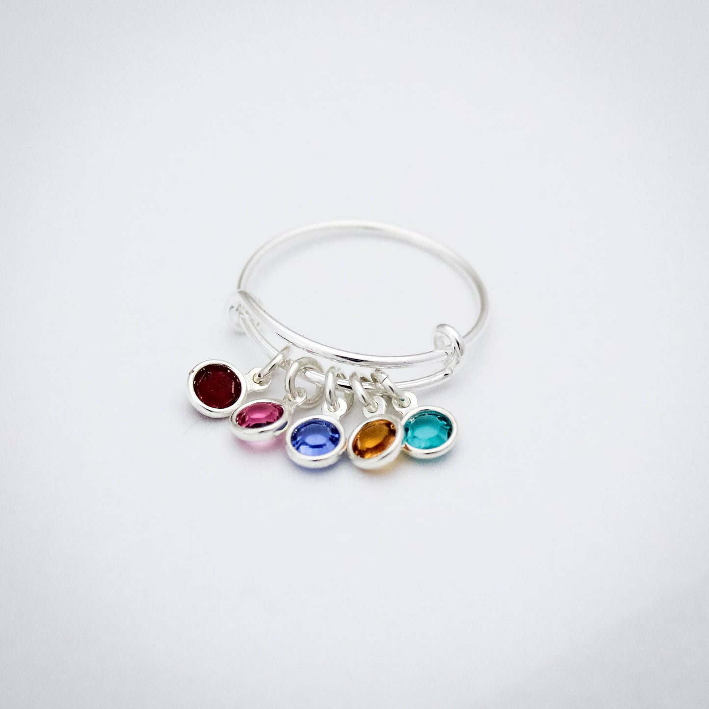 Mother or Grandmother Birthstone Adjustable Charm Ring. Sterling Silver Ring. Personalized Jewelry. Mother's Day Gifts. Gifts for Her