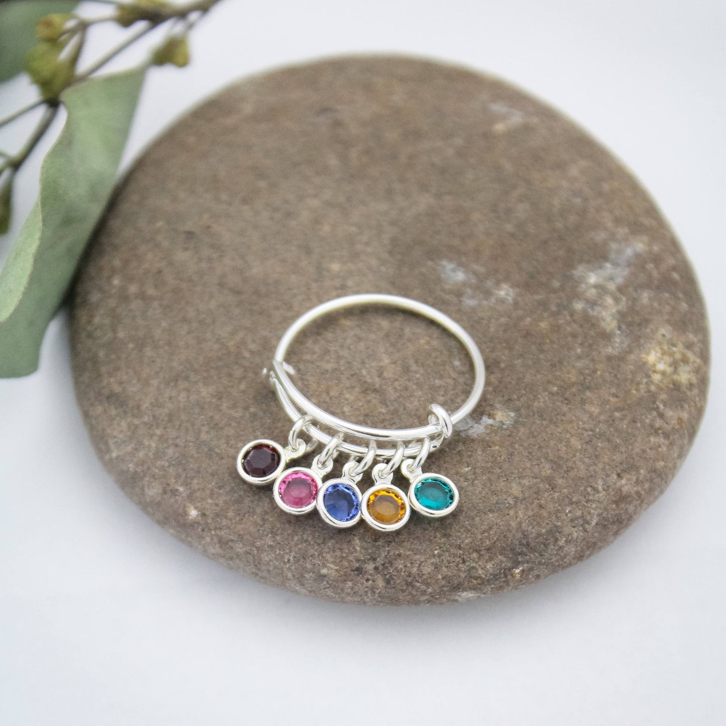 Mother or Grandmother Birthstone Adjustable Charm Ring. Sterling Silver Ring. Personalized Jewelry.  Mother's Day Gifts. Gifts for Her
