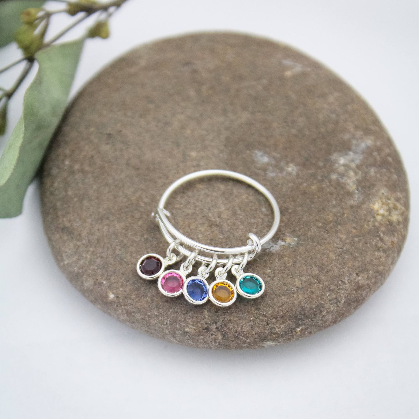 Mother or Grandmother Birthstone Adjustable Charm Ring. Sterling Silver Ring. Personalized Jewelry. Mother's Day Gifts. Gifts for Her